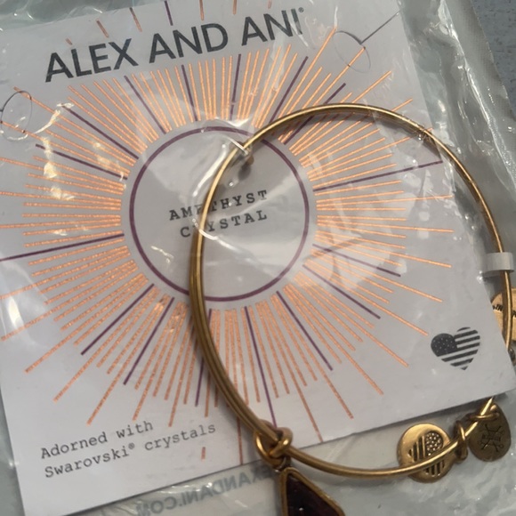 NEW Alex & Ani Swarovski Amethyst Crystal Gold Bangle Bracelet NWT - Picture 5 of 5